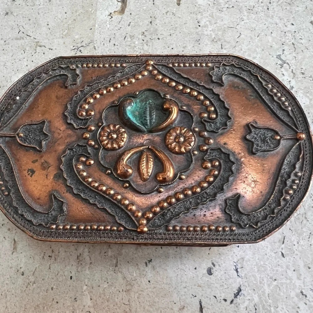 Vintage Art Nouveau Style Handmade Albanian Stamped Cooper Jewelry/Trinket Box